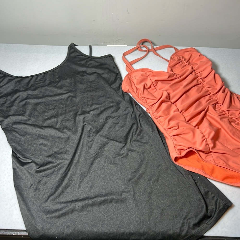 Women's ABS One Piece Swim Suit and Black Stretchy Slip Dress Size Small